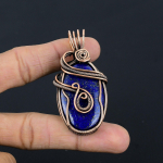 Lapis Lazuli ripats K&auml;sit&ouml;&ouml;na valmistatud v&auml;&auml;riskividega ehted, 999 vasktraadiga &uuml;mbritsetud ripats, Unikaalse disainiga ehtripats 2.55 Inches