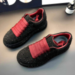 Moodsad luksuslikud disainer meeste ja naiste punased ja mustad strassidega paksude talladega kingad, vabaaja korterkingad, moser kingad, meeste spordijalan&otilde;ud 35 must