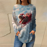 Naiste T-s&auml;rgid Vabaaja &Uuml;mara kaelusega Pikkade varrukatega S&auml;rgid J&otilde;ulud Prindiga Top Pullover XL veini