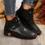 Talvised pl&uuml;&uuml;ssaapad Oxford k&auml;sitsi valmistatud &otilde;mblemine pehme tallaga tossud nahast poolsaapad naistele soojad pehmed puuvillased kingad 35 must