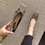 Naiste jalatsid Klassikalised Houndstooth Sleep On Madal kandilised kontsad Kingad Kontor Naised Pumps Vaba aeg Loafer kingad Naiste jalan&otilde;ud 37 must