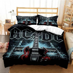 3D Prindiga Mood AC_DC Rockb&auml;nd Voodipesukomplekt AC-DC B&auml;ndi Mustriga Tekikott Padjap&uuml;&uuml;ridega &Uuml;heinimesevoodi T&auml;issuuruses Kuninganna Kuningas EU King(240x220cm)