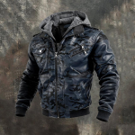 Meeste Vabaaja Mood Camouflage Nahkjakk T&otilde;mblukuga Kapuutsiga XL sinine