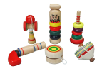 Jaapani traditsiooniline puidust miniatuurm&auml;nguasjade komplekt (6 tk) (1 tk Wanage, Kendama, Daruma Drop, Pompom Gun (Heli puudub), Yo-Yo ja rahvap&ouml;&ouml;ritaja) red