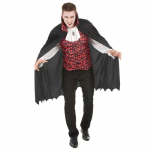D&eacute;guisement vampire gothique Halloween adulte - MisterFiesta - Chemise 2 en 1 - Pantalon noir - Cape noire valge
