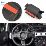 Car Steering Wheel Cover Leather Trim For Fiat 500 500C 2013 2014 2015 For Abarth 500 500C 595 595C 2009-2016 red line red