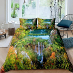 Kosk Voodikatte Komplekt Loodusmaastik Tekikott Padjap&uuml;&uuml;r Maastik Mets Kosk Queen Size Pol&uuml;ester Voodipesukomplekt EU Twin(135x200cm)