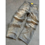 BeatStreet Ameerika Uus Mood Plaaster Kotid Vabaaja teksap&uuml;ksid Meestele ja Naistele Y2K High Street Harajuku K&otilde;rge V&ouml;&ouml;koht Lai Jalg Denim P&uuml;ksid S