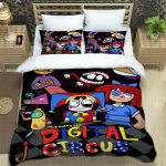 Anime The Amazing Digital Circus Tekikottide Komplekt 3D Prindiga Digitaalse Tsirkuse Voodipesu Komplektid Poistele T&uuml;drukutele &Uuml;heinimese Queen King Suuruses EU Single(135*200cm)3pcs