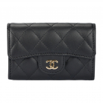 CHANEL kuldse pandlaga klapiga rahakott kaardipesa ja topelt-C logoga teemantmustriga lambanahast naiste must Basic Set (Bag + Dust Bag) must