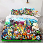 Pokemon Voodipesu Komplekt Multikas Anime Laste Magamistuba Tekk Poiss T&uuml;druk Voodipesu &Uuml;hene Kahene Kuninglik Pikachu Tekikate Kingitus AU Single(140*210cm)3pcs