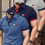 Meeste T-s&auml;rk 3 tk komplekt - Business Casual meeste l&uuml;hikeste varrukatega polos&auml;rgid lihtsa &uuml;hev&auml;rvilise disainiga, ideaalsed suveks ja igap&auml;evaseks kandmiseks XL sinine/tumesinine v&auml;rv