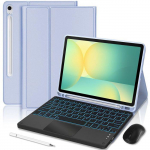 Klaviatuurikate Samsung Galaxy Tab S10 FE / S9 FE jaoks, Lilla s&uuml;nteetnahk taustvalgustusega klaviatuuri + hiire + pliiatsiga