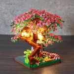 Mini kirsi&otilde;is puu ehitusklotside kollektsioon DIY kirsipuu klotsid, millel on valgustav puumaja mudel ornament, romantiline kingitus m&otilde;eldud red