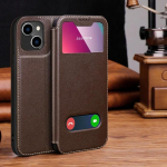 Smart View akna ja ehtsast nahast &uuml;mbris iPhone 16 Pro 17 Pro 15 14 13 12 11 XR XS Max 7 8 Plus SE 3 jaoks, magnetiline klapp-rahakott For iPhone 16ProMax kohv
