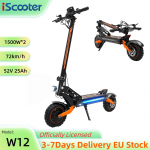 iScooter W12 70KM/H Elektriroller Kahe mootoriga 3000W Mootor 52V25AH 11 Maastikurehvid Kokkupandav Ketta pidurid E-roller W12 70KM/H must