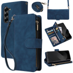Kvaliteetne nahast &auml;ritelefoni &uuml;mbris Samsung Galaxy Z Fold 7 jaoks T&otilde;mblukuga rahakott Kaardipesa Magnetiline klappkate Z Fold 6 5 4 3 jaoks For Galaxy Z Fold 7&Case & Strap sinine