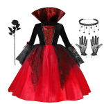 Halloweeni t&uuml;druk Cosplay Vampiirikleit lastele Kummitus pruut Vampiiri kost&uuml;&uuml;m Vampiran karnevalipeo riided Scarlet gooti riided 140cm black