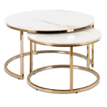 Milano Kohvilaudade Komplekt 60 cm/80 cm Valge Marmor/Kuldne Glamuur