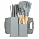 Silikoonist k&ouml;&ouml;gitarvete komplekt, noakomplekt, libisemiskindel ja p&otilde;letusvastane mittenakkuv pann l&otilde;ikelaua ja hoiukorviga gray kitchenware 19-piece set 1500g