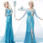 K&uuml;lmutatud Elsa printsessikleit Halloweeni Cosplay kost&uuml;&uuml;m t&auml;iskasvanutele rollim&auml;ngu esinemiseks S blue