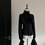 Vintage Ruffled Gootika Dark Academia R&otilde;ivad Y2k Kitsa V&ouml;&ouml;kohta Pikkade Varrukate S&auml;rgid Naistele Kevad Valged Blusas De Mujer XS must