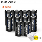PALO 10PCS8000mAh 1,2v taaslaetavad D-suuruses akud taskulambi kaamera mikrofoni jaoks must