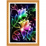 V&auml;rvilised lilled, 5d teemantmaal, t&auml;isteemantmaal, kivikividest pilt Ristpistes j&otilde;ulukingid 20X30CM