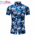 Cozy Up Mood Lillekujundus L&uuml;hikeste varrukatega vabaaja s&auml;rgid Meeste Hawaii pluus Suveriietus M sinine