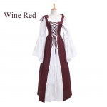 S~5XL suur naiste retro-cosplay-kleit Keskaegne renessansiaegne retrokleit kandilise kraega komplektis v&ouml;&ouml;kohaga Halloweeni pidu M burgundiapunane