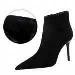 Naiste Euroopa ja Ameerika mood Lihtne &otilde;hukese kontsaga k&otilde;rge kontsaga seemisnahast terava otsaga &otilde;hukesed l&uuml;hikesed talvesaapad 40 soe must v&auml;rv