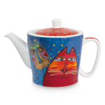 Laurel Burch [A2682] &ndash; Portselanist teekann 'Laurel Burch' sinine punane (kassid) - 10x9 cm (450 ml) sinine