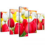 Viieosalise pildiga l&otilde;uendiprint Tulip Red White 100x70 punane