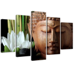 Viieosalise pildiga l&otilde;uendiprint Buddha Bamboo Flowers 100x70 pruun