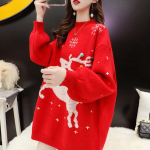 Pullover Hirvepunane j&otilde;ulud naiste keskmise pikkusega kampsun 2023. aasta s&uuml;gis/talv vabaaja kudumid O kaelusega pikkade varrukatega naiste kampsun One Size sinine