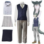 Anime Beastars Legoshi Cosplay kost&uuml;&uuml;m Antropomorfne Cinerous parukas sinise &uuml;likonnaga Aksessuaarid Riietus Legosi Halloweeni vormiriietus L-(Costume+Wig)