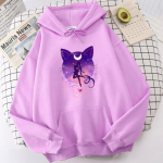 Vintage Anime kapuutsid Naiste kampsunid Tr&uuml;kitud Cat Moon pikkade varrukatega Kawaii kapuuts Multifilmi topsid Graafilised naiste riided L