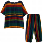 Suures suuruses &uuml;likond naiste suvine korea stiilis ruuduline pluus vabaaja p&uuml;ksid vaba kaheosaline &uuml;likond S mitmev&auml;rviline