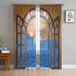 Aken Merepurjetamismaastik L&auml;bipaistvad kardinad Elutoa aken T&uuml;llkardinad Magamistoa K&ouml;&ouml;gi jaoks Kodukaunistus Voile kardinad W135 x H115cm x1