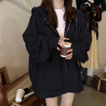 Harajuku Korea versioon kapuutsid S&uuml;gisene &uuml;hev&auml;rviline Lukuga Suured dressipluusid Pika varrukaga Tasku kapuutsiga mantlid Jope S must