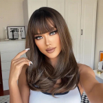 Keskmise pikkusega parukad tukkidega S&uuml;nteetilised v&otilde;ltsjuuksed Naturaalsed ombre blondid pruunid lainelised Bob Parukad naistele Kuumakindel kiust parukas pruun