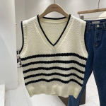 Pullover V&auml;rviline triibuline V-kaelusega v&auml;limine kampsun kootud vest naiste s&uuml;gisene Korea vabaaja kokkupandav vest kampsun naiste topp One Size must