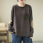 Johnature Naiste Vintage Pullover-kampsunid Patchwork pikkade varrukatega O-kaelusega kootud puuvillased s&uuml;gise lahtised naiste kampsunid One Size kohv
