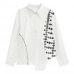 XITAO vabaaja as&uuml;mmeetriline s&auml;rk, prinditud Patchwork naiste top HQQ1465 One Size valge