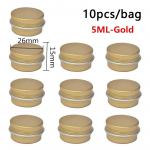 10tk 5ML/10ML/15ml t&uuml;hi alumiiniumist plekkpurk kreempalsami k&uuml;&uuml;nek&uuml;&uuml;nla pakkimiseks kosmeetika &uuml;mmargune s&auml;ilituskonteiner mini metallkarp 5ml 10pcs kuld