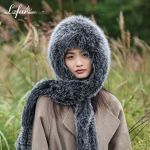 Talvine soe kapuuts Sall M&uuml;ts Naturaalsest rebase karvast kootud k&auml;pad P&auml;ris karusnahast v&auml;lism&uuml;ts Elastic(55-60cm)