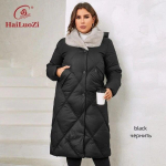 HaiLuoZi 2023 uued naiste talvejoped Suures suuruses pikad soojad parkad Elegentsed karusnahaga kapuutsiga klassikalised tepitud mantlid, naiste 1165 4XL must