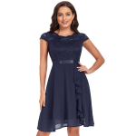 Naiste kokteilikleidid Lilleline pits, &uuml;mara kaelusega &scaron;ifoonist seelik, lindiga v&ouml;&ouml;koht, hepburni stiilis &otilde;htukleit XL tumesinine v&auml;rv