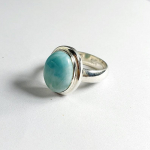 Naturaalne Larimar Kivi Ovaalne S&otilde;rmus, Tugevast 925 Sterling H&otilde;bedast S&otilde;rmus, K&auml;sit&ouml;&ouml; S&otilde;rmus, Unisex S&otilde;rmus, Bezel S&otilde;rmus, H&otilde;be Ehted 6