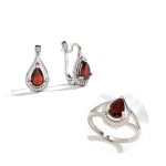 Lihtne elegantne h&otilde;bedane s&otilde;rmuse ja k&otilde;rvar&otilde;ngaste komplekt naistele, naturaalne granaat jaanuarikuu Birthstone Anime moe ehete komplekt aastap&auml;eva tutvumiskingituseks us ring size 7# punane